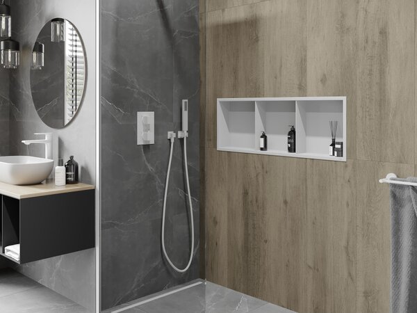 Mexen X-Wall-R, polička na zapuštění na obklad s límcem 90 x 30 cm, bílá, 1920903010S