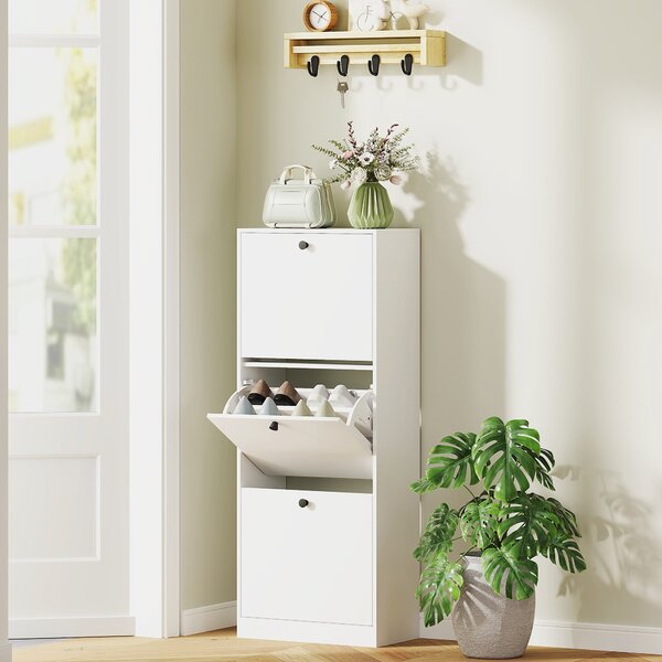HOMCOM Botník se 3 Zásuvkami, Botník s Nastavitelnými Přihrádkami, Úzký Botník pro 12 Párů Bot 47 x 26 x 120 cm, Bílý | Aosom