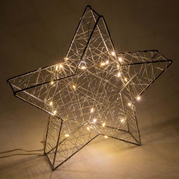 Vánoční kovová hvězda 30 x 29 x 5 cm, šedá, 25 LED