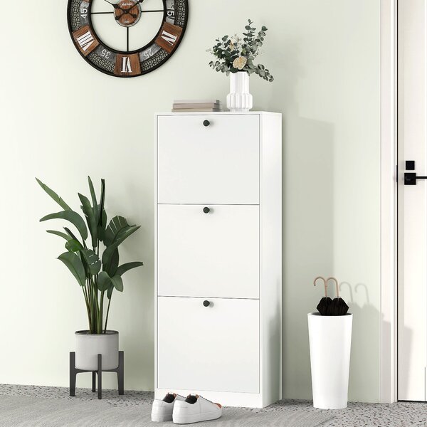 HOMCOM Botník se 3 Zásuvkami, Botník s Nastavitelnými Přihrádkami, Úzký Botník pro 12 Párů Bot 47 x 26 x 120 cm, Bílý | Aosom