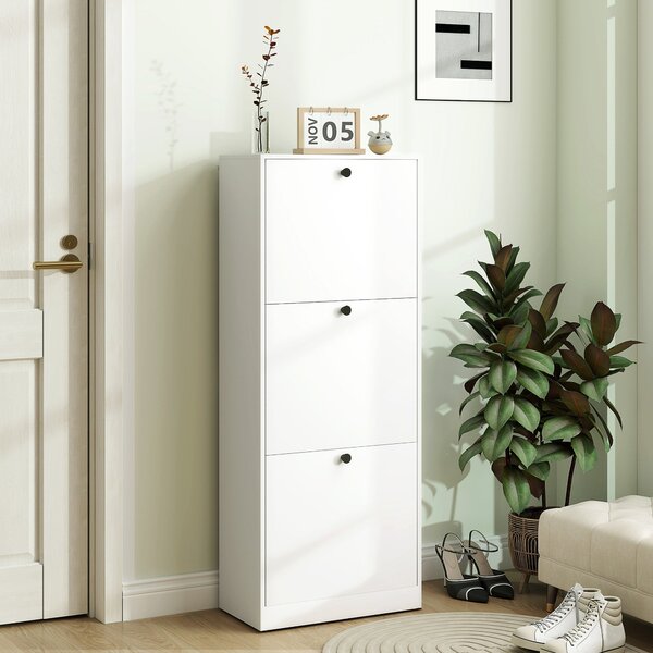 HOMCOM Botník se 3 Zásuvkami, Botník s Nastavitelnými Přihrádkami, Úzký Botník pro 12 Párů Bot 47 x 26 x 120 cm, Bílý | Aosom