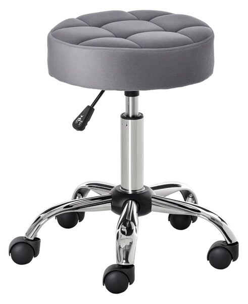 HOMCOM Křeslo do salonu s kolečky, otočný stolička s výškovým nastavením, sametový dotek, pěnový chromový základ, světle šedá 35 x 35 x 49-61 cm | Aos