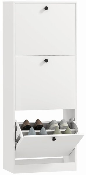 HOMCOM Botník se 3 Zásuvkami, Botník s Nastavitelnými Přihrádkami, Úzký Botník pro 12 Párů Bot 47 x 26 x 120 cm, Bílý | Aosom