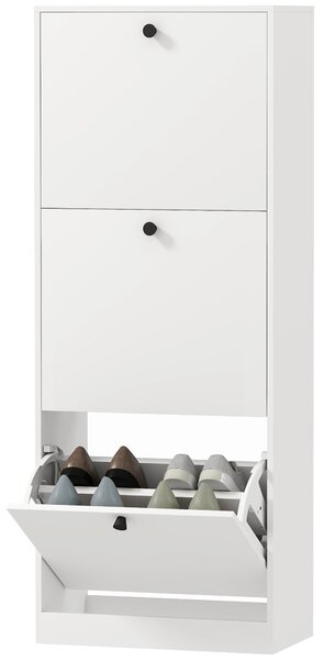 HOMCOM Botník se 3 Zásuvkami, Botník s Nastavitelnými Přihrádkami, Úzký Botník pro 12 Párů Bot 47 x 26 x 120 cm, Bílý | Aosom