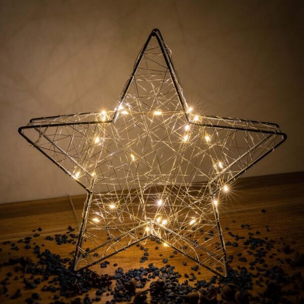 Vánoční kovová hvězda 30 x 29 x 5 cm, šedá, 25 LED