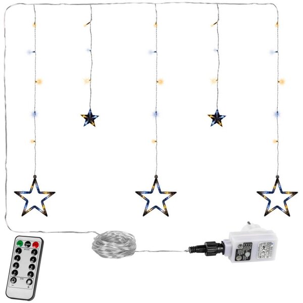 VOLTRONIC Vánoční závěs 5 hvězd, 61 LED, teple/studeně bílá