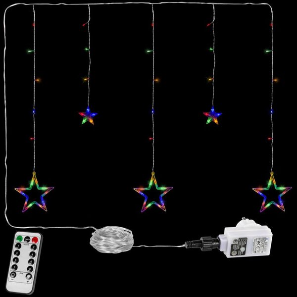 VOLTRONIC Vánoční závěs, 5 hvězd, 61 LED, barevný, ovladač