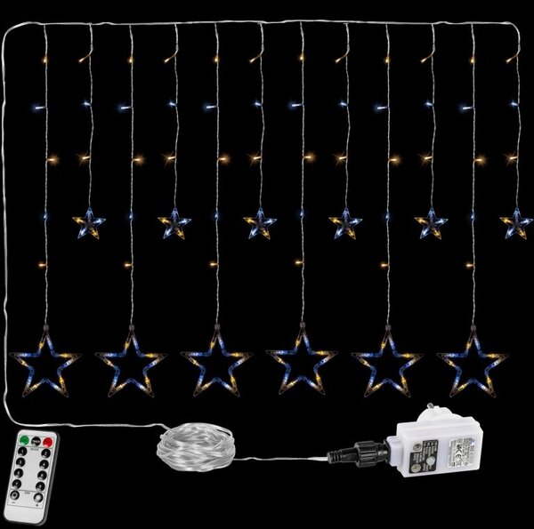 Vánoční LED řetěz hvězdy 150 LED, teplá/studená bílá, IP44