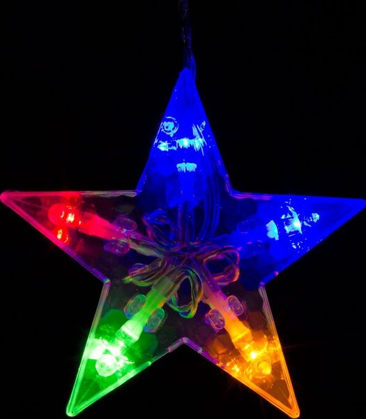 VOLTRONIC Vánoční závěs, 5 hvězd, 61 LED, barevný, ovladač