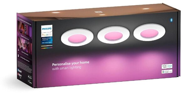 Philips Hue WCA Slim zápustné svítidlo 3x LED 8,3W 750lm 2200-6500K RGB CRI80 9cm kulaté IP44, bílé