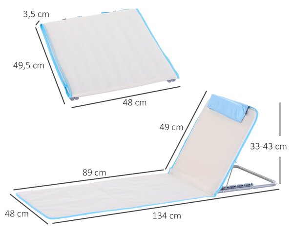 Outsunny 2-dílná plážová podložka 134x48cm Skládací lehátko s nastavitelným opěradlem a taškou na přenášení pro zahradu, pláž, terasu a kempování Béžo