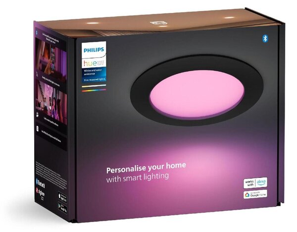 Philips Hue WCA Slim L zápustné svítidlo LED 12W 930lm 2200-6500K RGB CRI80 17cm kulaté IP44, černé