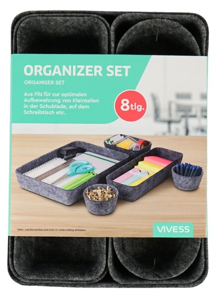 Organizér do zásuvek ZEMBOR - sada 8 ks, šedý