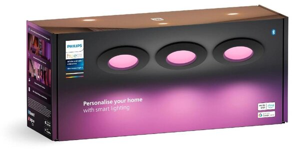Philips Hue WCA Slim zápustné svítidlo 3x LED 8,3W 790lm 2200-6500K RGB CRI80 9cm kulaté IP44, černé