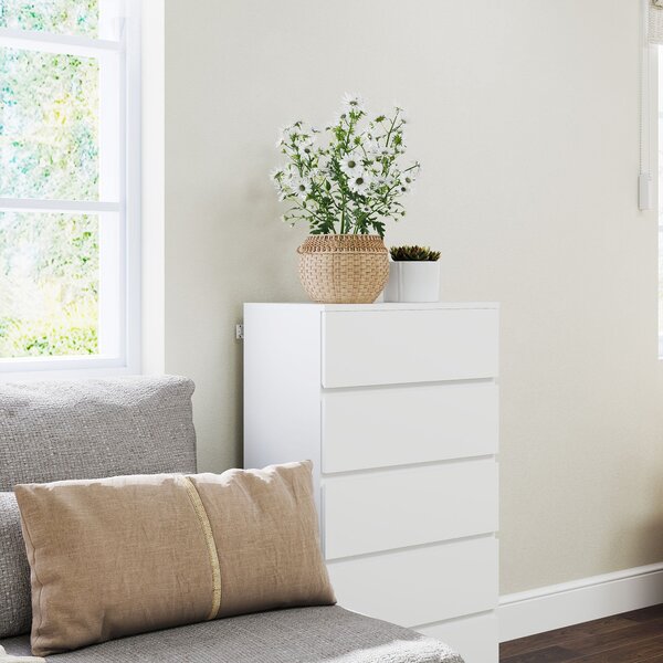 HOMCOM Komoda s 5 Zásuvkami, Moderní Skříň na Oblečení pro Obývací Pokoj, Ložnici a Chodbu, Bílá, 55 x 34 x 100 cm | Aosom