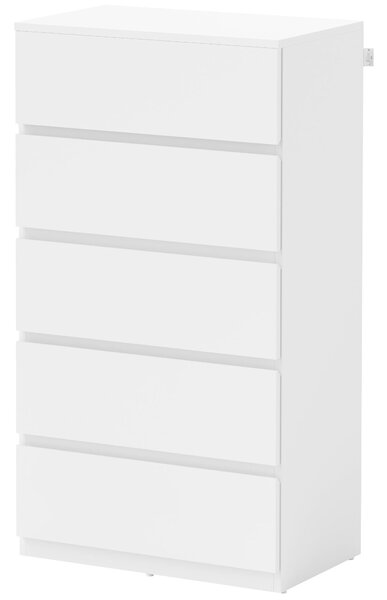 HOMCOM Komoda s 5 Zásuvkami, Moderní Skříň na Oblečení pro Obývací Pokoj, Ložnici a Chodbu, Bílá, 55 x 34 x 100 cm | Aosom