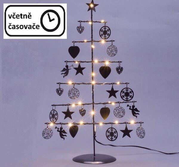 Vánoční kovový dekorační strom 25 LED, teple bílá, černý