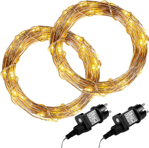 VOLTRONIC Sada 2 kusů světelných drátů 100 LED, teple bílá