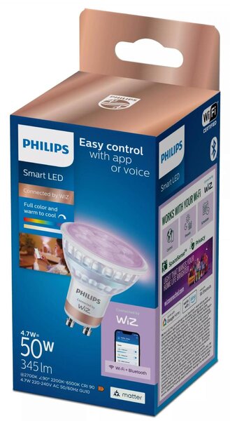 WiZ Smart LED 50W bodové světlo PAR16, GU10 345lm 2200-6500K RGB