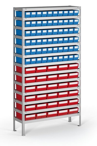 Regál s plastovými boxy ShelfBox, 2000 x 1000 x 300 mm, 60x box A, 30x box D