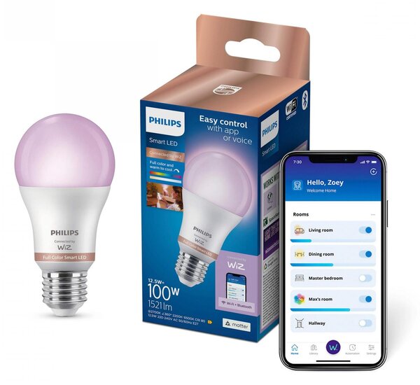 WiZ Smart LED žárovka 12,5W (ekv. 100W) 1521lm 2700-6500K RGB A60 E27
