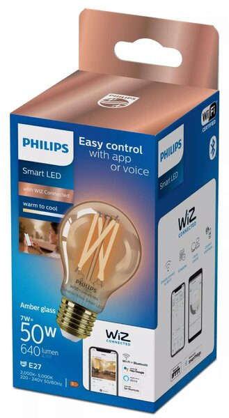 WiZ Smart LED Žárovka Filament oranžová 7 W (ekv. 50 W) 640lm 2000-5000K A60 E27