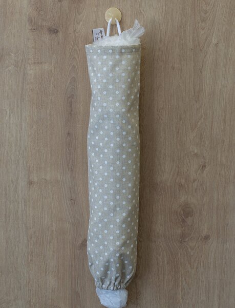 Wrap - up Sáčkovník, chytře navržený obal na igelitové sáčky, režný s puntíkem WRAP770