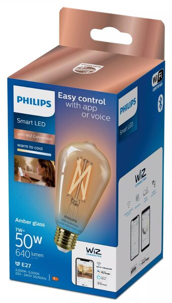 WiZ Smart LED Žárovka Filament oranžová 7 W (ekv. 50 W) 640lm 2000-5000K ST64 E27