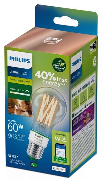 WiZ Smart LED Žárovka s tradičním vzhledem 60 W 903lm 2700-4000K E27