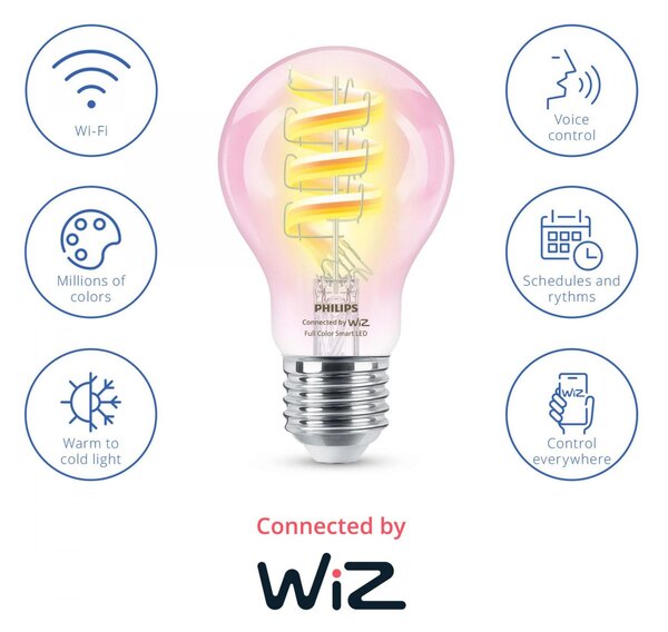 WiZ Smart LED Žárovka s tradičním vzhledem, čirá, 40 W 470lm 2200-6500K (RGB) A60 E27