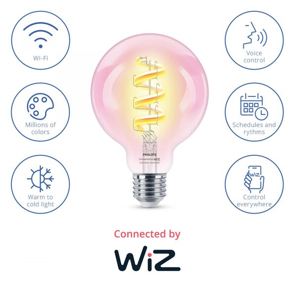WiZ Smart LED Žárovka s tradičním vzhledem, čirá, 40 W 470lm 2200-6500K (RGB) G95 E27