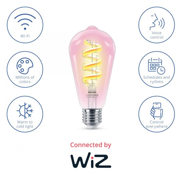 WiZ Smart LED Žárovka s tradičním vzhledem, čirá, 40 W 470lm 2200-6500K (RGB) ST64 E27