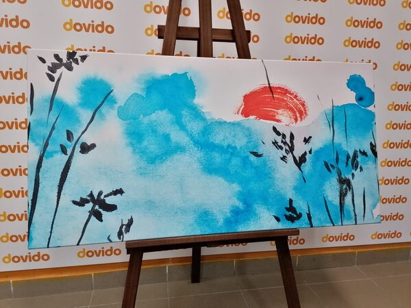 Obraz japonská modrá obloha a červené slunce