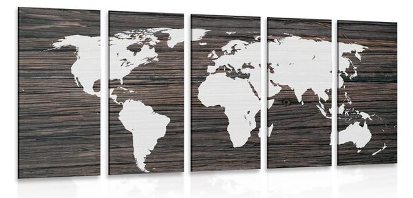 5-dílný obraz mapa světa na dřevě
