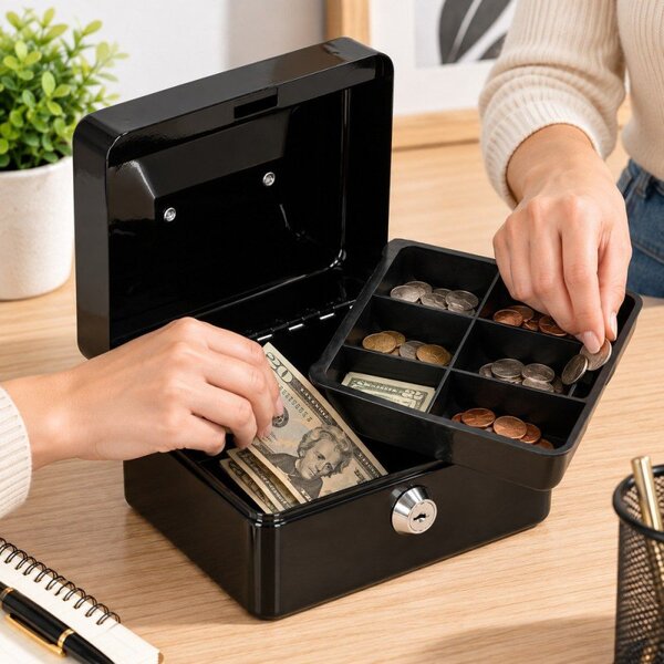 Příruční pokladna 15x12x8 cm SPRINGOS CASHBOX HA5038 černá