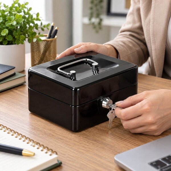 Příruční pokladna 15x12x8 cm SPRINGOS CASHBOX HA5038 černá