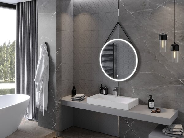 Mexen Reni, LED koupelnové zrcadlo s podsvícením 80x80 cm, 6000K, černý rám, ochrana proti zamlžování, 9812-080-080-611-70