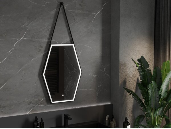 Mexen Orla, LED koupelnové zrcadlo s podsvícením a černým rámem 60x80 cm, 6000K, ochrana proti zamlžování, 9815-060-080-611-70
