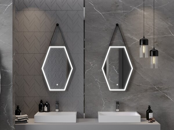 Mexen Orla, LED koupelnové zrcadlo s podsvícením a černým rámem 50x70 cm, 6000K, ochrana proti zamlžování, 9815-050-070-611-70