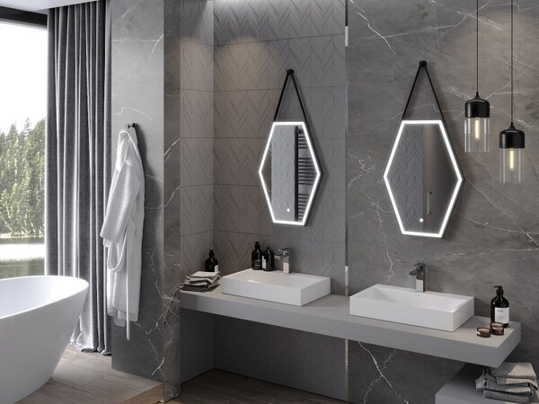 Mexen Orla, LED koupelnové zrcadlo s podsvícením a černým rámem 50x70 cm, 6000K, ochrana proti zamlžování, 9815-050-070-611-70
