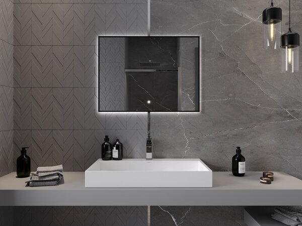 Mexen Erma, LED koupelnové zrcadlo s podsvícením a černým rámem 80x60 cm, 6000K, ochrana proti zamlžování, 9814-080-060-611-70