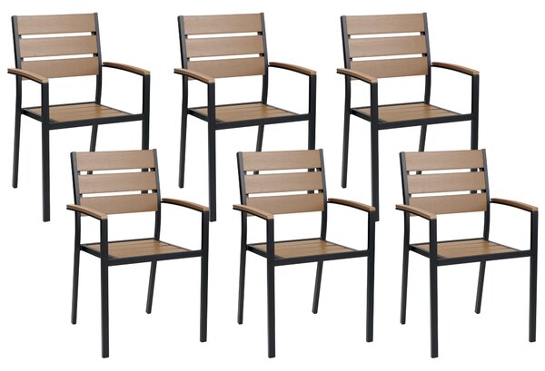 Sada 6 jídelních židlí světlé dřevo/černé VERNIO