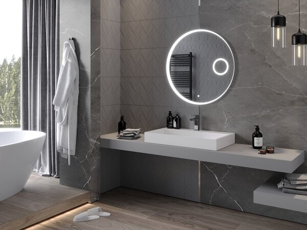 Mexen Ella, LED koupelnové zrcadlo s podsvícením a kosmetickým zrcátkem 80x80 cm, 6000K, ochrana proti zamlžování, 9811-080-080-611-00