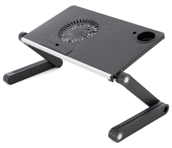 Notebookový stolek s USB větrákem, stříbrnočerný