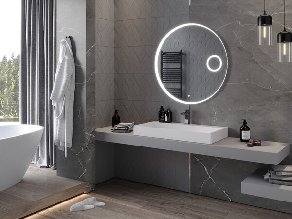 Mexen Ella, LED koupelnové zrcadlo s podsvícením a kosmetickým zrcátkem 90x90 cm, 6000K, ochrana proti zamlžování, 9811-090-090-611-00
