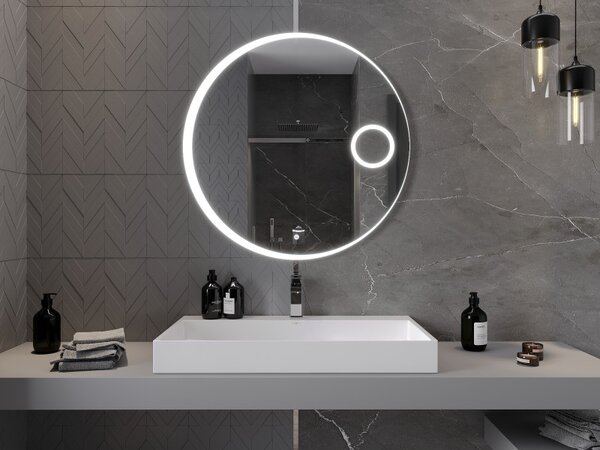 Mexen Ella, LED koupelnové zrcadlo s podsvícením a kosmetickým zrcátkem 90x90 cm, 6000K, ochrana proti zamlžování, 9811-090-090-611-00