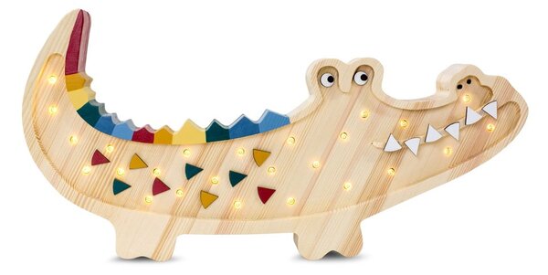 Stolní lampa z borovicového dřeva Little Lights Crocodile, šířka 49 cm