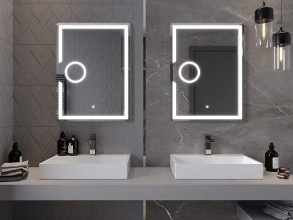 Mexen Onyx, LED koupelnové zrcadlo s podsvícením a kosmetickým zrcátkem 60x80 cm, 6000K, ochrana proti zamlžování, 9813-060-080-611-00