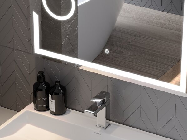 Mexen Onyx, LED koupelnové zrcadlo s podsvícením a kosmetickým zrcátkem 80x60 cm, 6000K, ochrana proti zamlžování, 9813-080-060-611-00