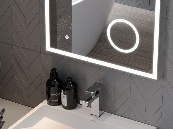 Mexen Kala, LED koupelnové zrcadlo s podsvícením a kosmetickým zrcadlem 60 x 80 cm, 6000K, ochrana proti zamlžování, 9820-060-080-611-00